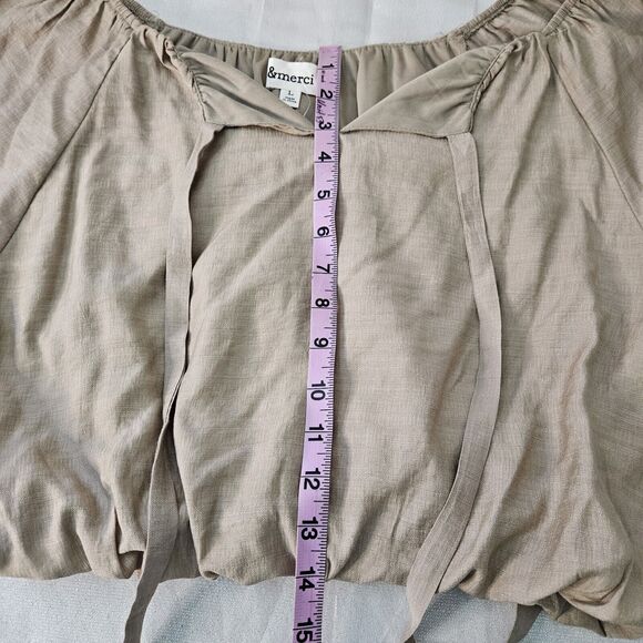 &MERCI NWT Balloon Bubble Sleeve Blouse Sz Large Griege Living It Up Msrp $66 - Picture 4 of 6